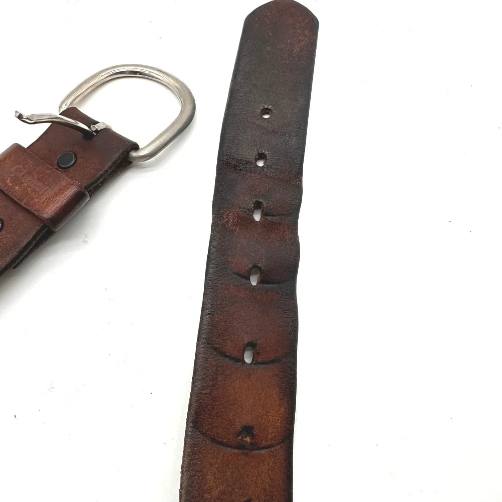 Carhartt Mens Classic Saddle Brown Distressed Leather Work Belt Silver Buckle